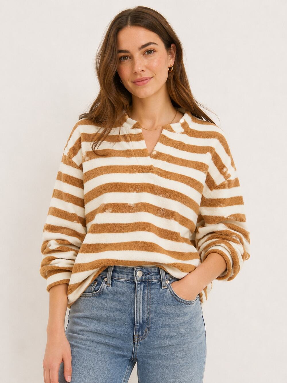 Madewell MWL SZ XS Loop Terry Notched Sweatshirt In Stripes